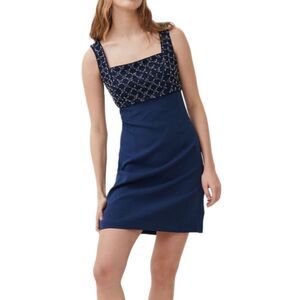 NWT French Connection beaded bodice sheath dress in navy. Size 6